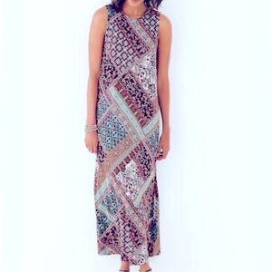 J. Jill Comfy Stretch black Patchwork Maxi Tank Dress Mykonos Mixed media